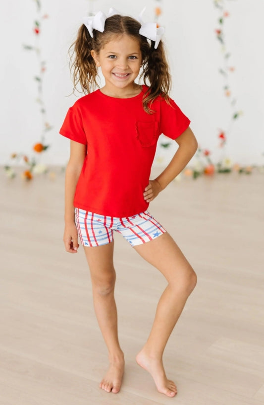 Red Ruffle Pocket Tee