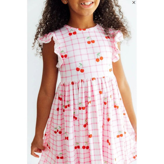 Cherry Sweet Flutter Sleeve Twirl Dress
