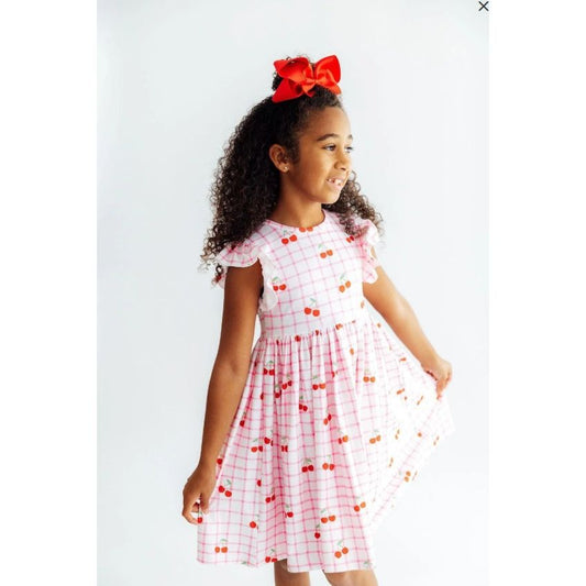 Cherry Sweet Flutter Sleeve Twirl Dress