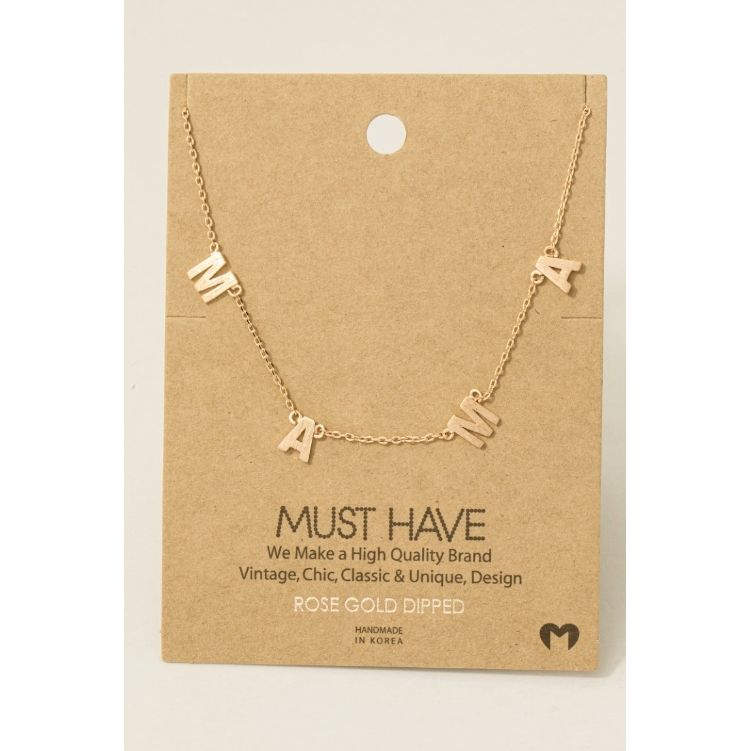 Rose Gold Dainty Mama Station Charm Necklace