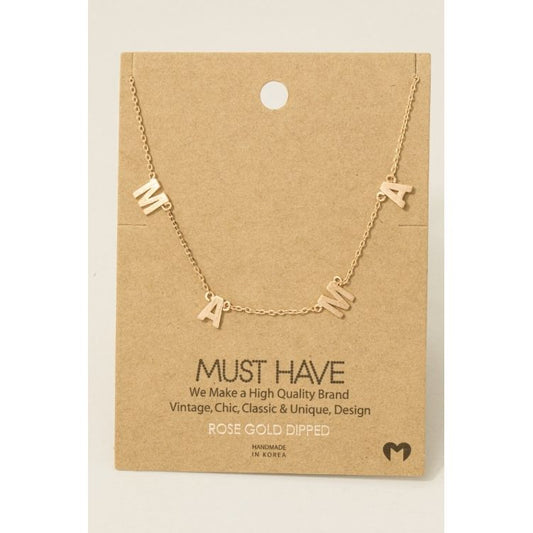 Rose Gold Dainty Mama Station Charm Necklace