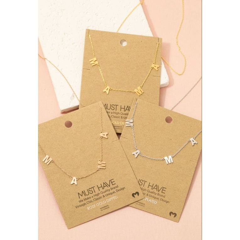 Rose Gold Dainty Mama Station Charm Necklace