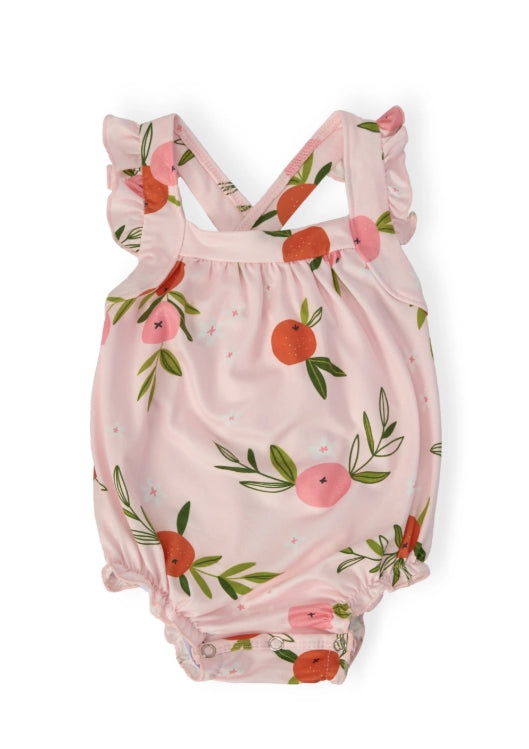 Tangerine Ruffle Cross Back Romper