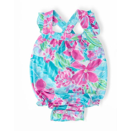Tropical Punch Ruffle Cross Back Romper