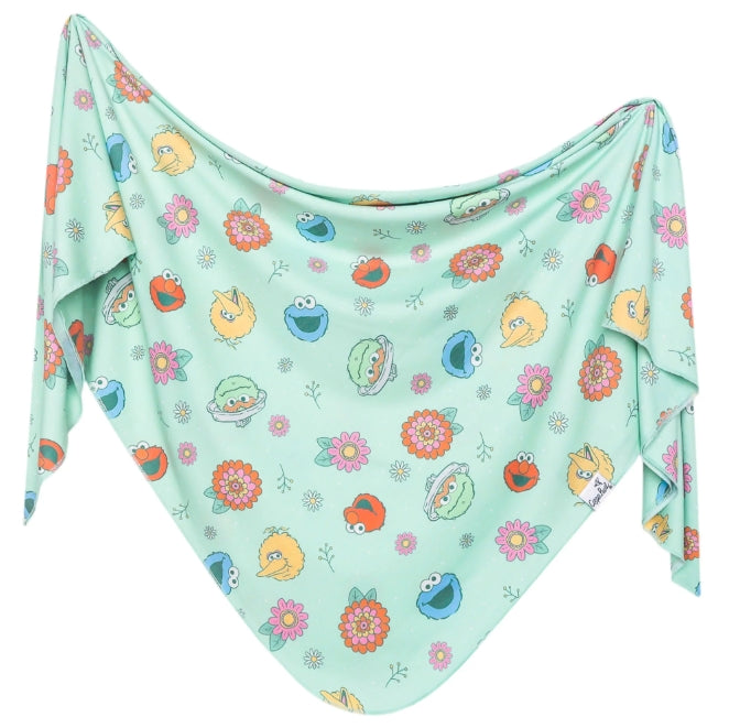 Sesame Street Retro Floral Knit Swaddle Blanket