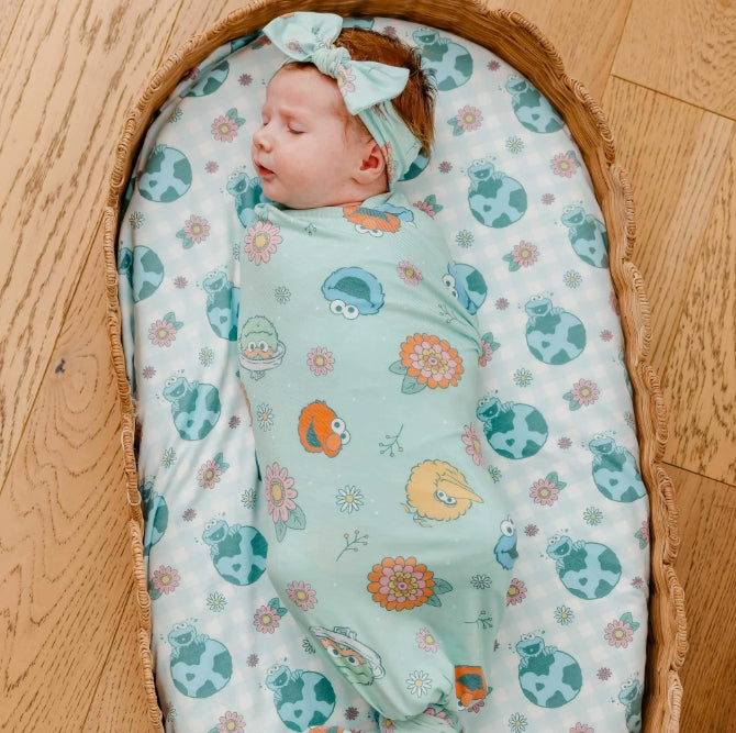 Sesame Street Retro Floral Knit Swaddle Blanket