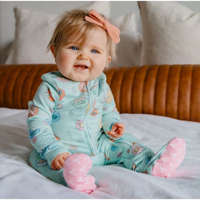 Sesame Street Retro Floral Zip-Up Footie Pajama