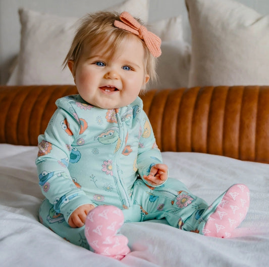 Sesame Street Retro Floral Zip-Up Footie Pajama