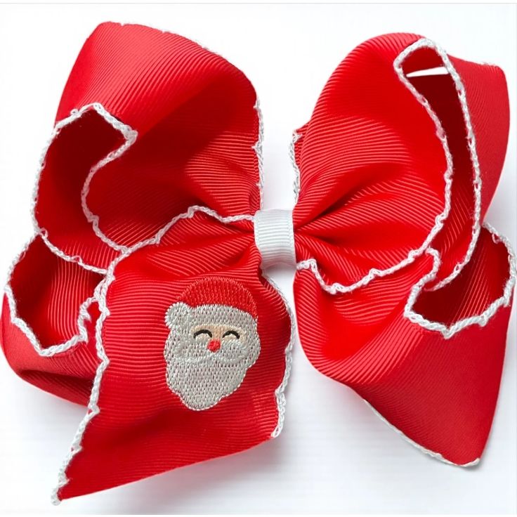 Santa Embroidered Moon Stich Hairbow