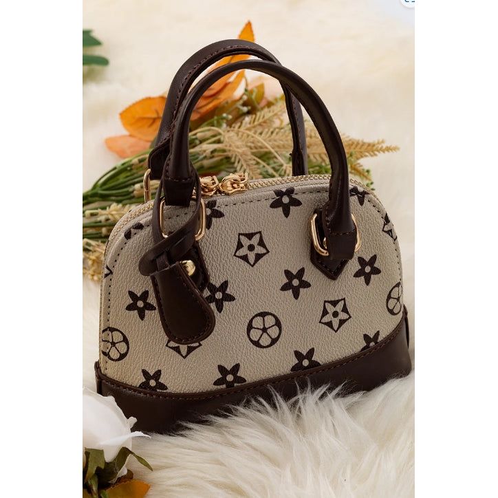 Cream & Brown Star Mini Half Moon Purse