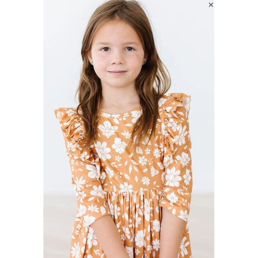 Golden Blooms Ruffle Twirl Dress