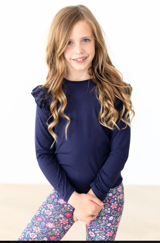 Navy L/S Ruffle Shirt