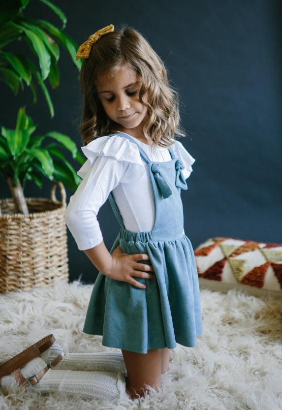 Vintage Blue Faux Suede Pinafore Dress
