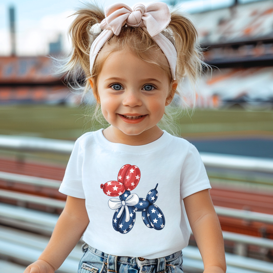 Patriotic Balloon Dog Girls Graphic Tee Shirt