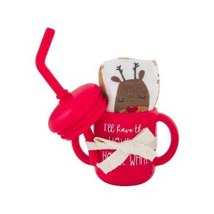 Reindeer Red Christmas Bib And Cup Set - Jayla's Bowtique