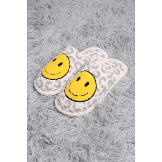 Grey Leopard Print Smiley Slipper - Desert Dreams Boutique