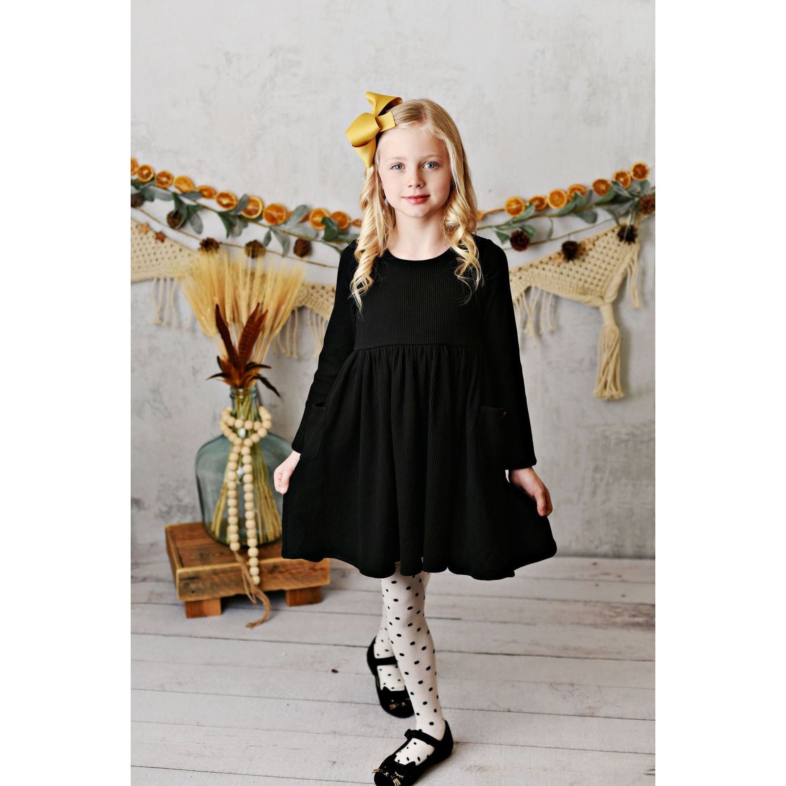Black Ribbed Ballet Pocket Dress