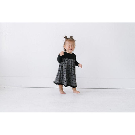 Stone Spiders Print Classic Long Sleeve Swing Dress