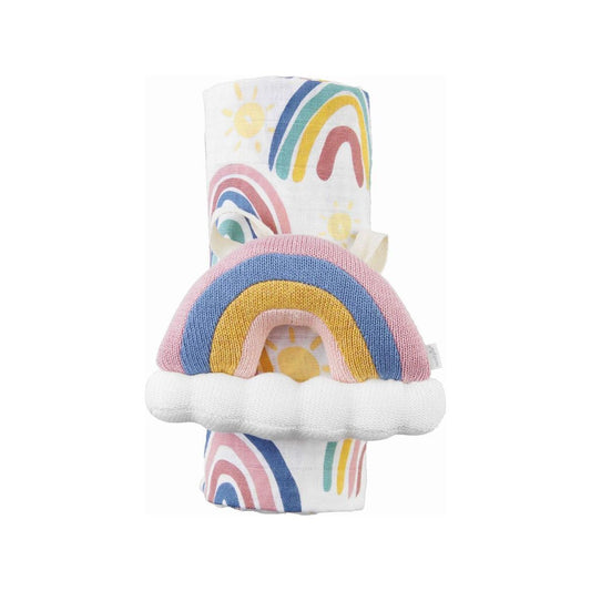 Rainbow Swaddle & Rattle Set