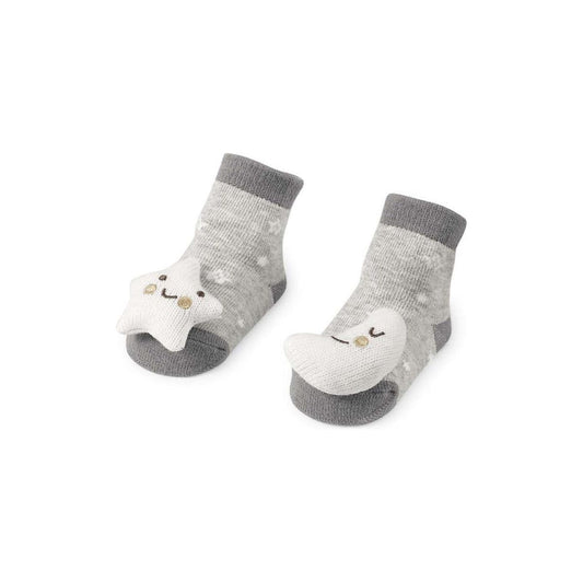 Grey Moon And Star Rattle Toe Socks