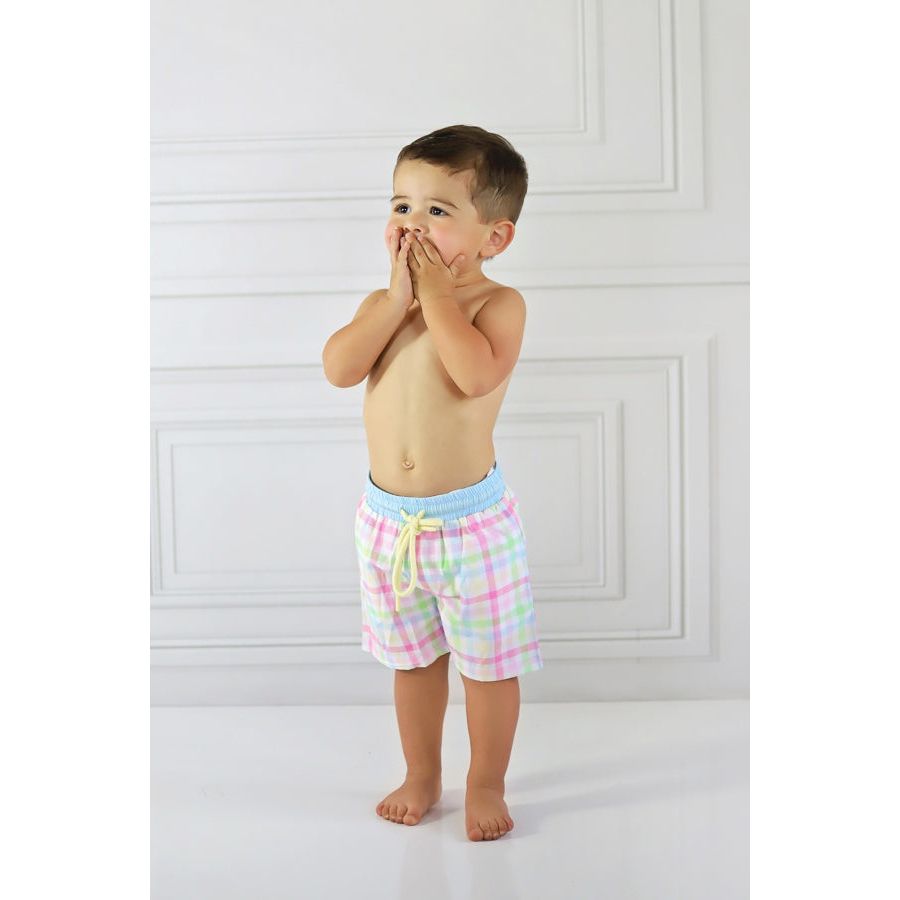 Rainbow Plaid Boys Swim Shorts