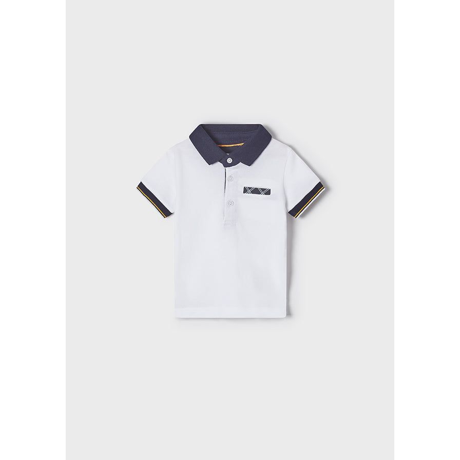 White & Navy Short Sleeve Polo