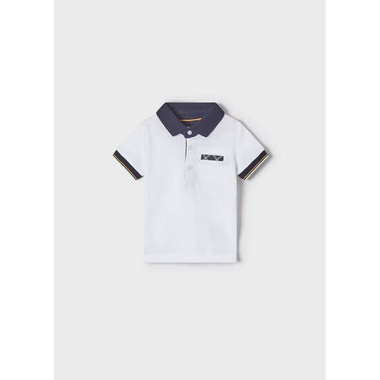 White & Navy Short Sleeve Polo