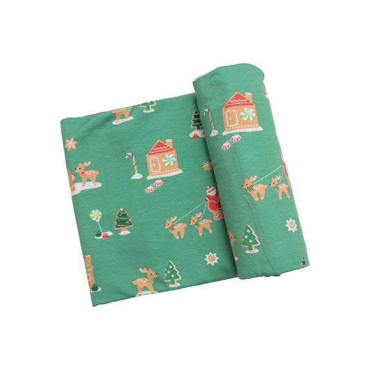 Green Gingerbread Sleigh Swaddle Blanket