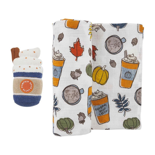 Pumpkin Spice Swaddle And Rattle Set