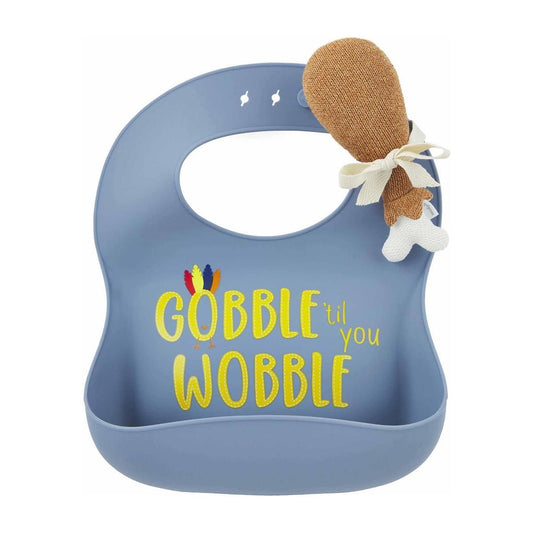 Blue Thanksgiving Bib And Rattle Set