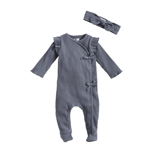 Ribbed Blue Baby Sleeper Set