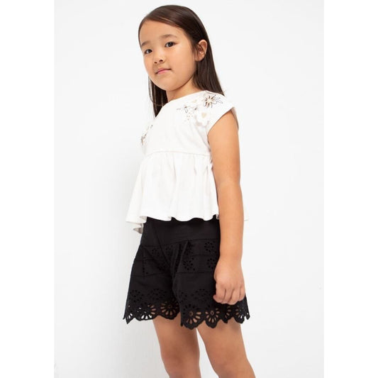 Black Eyelet Motif Cotton Shorts