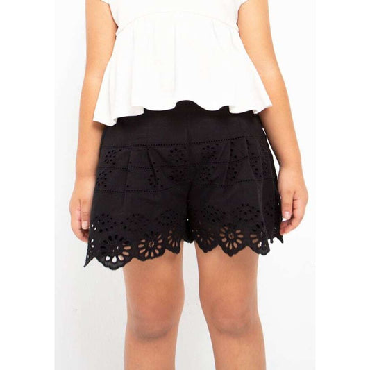 Black Eyelet Motif Cotton Shorts