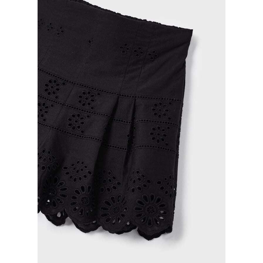 Black Eyelet Motif Cotton Shorts