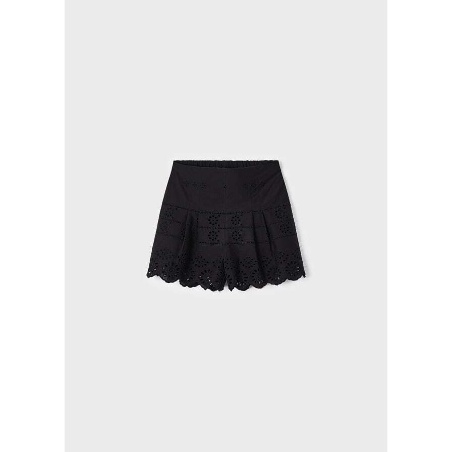 Black Eyelet Motif Cotton Shorts