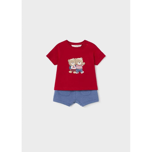 Red & Navy Teddy Bear 2pc Short Set