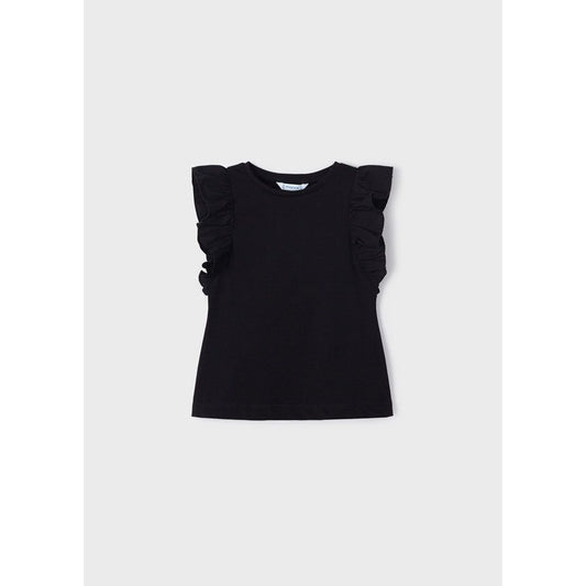 Black Ruffled Sustainable Cotton T-shirt