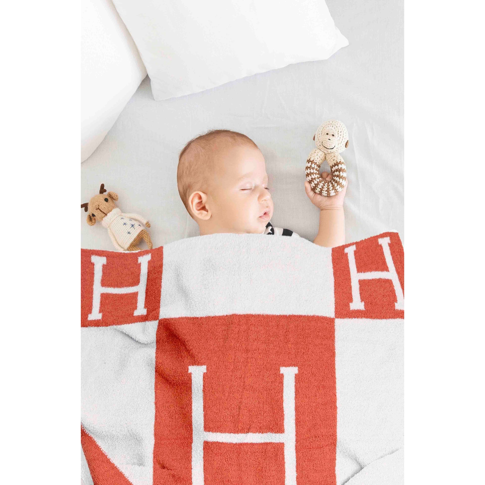 Orange Trendy "H" Initial Kids Blanket