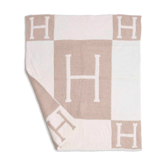 Beige Trendy "H" Initial Kids Blanket