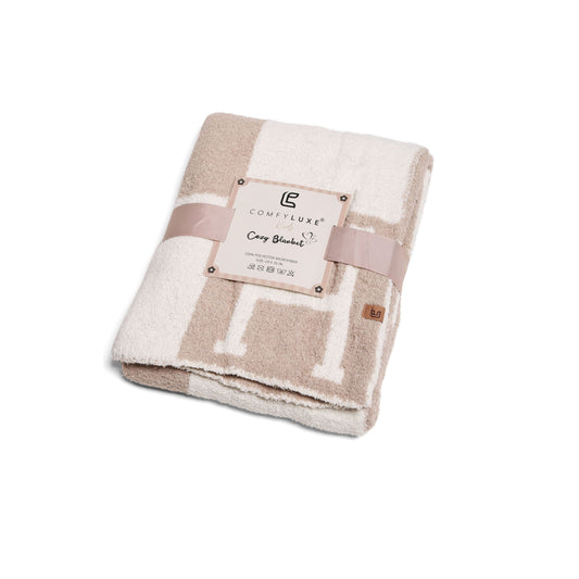 Beige Trendy "H" Initial Kids Blanket
