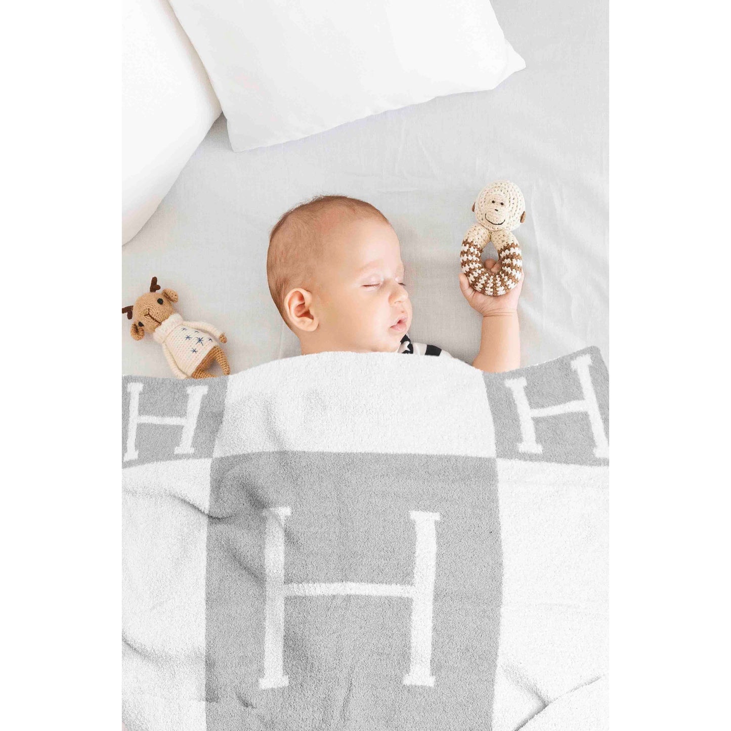 Grey Trendy "H" Initial Kids Blanket