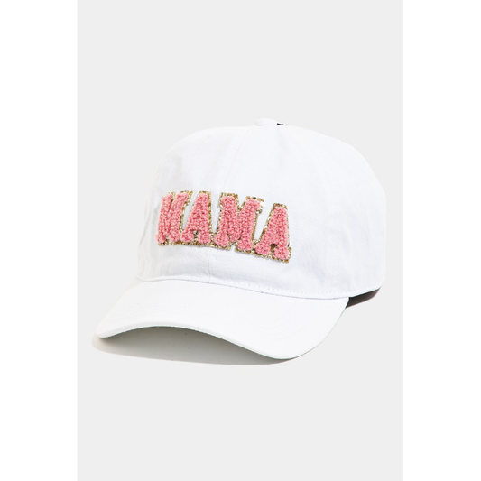 Mama Chenille Patch White Baseball Cap