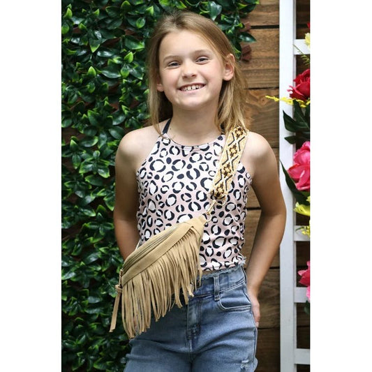 Tan Fringed Faux Suede Sling Bag