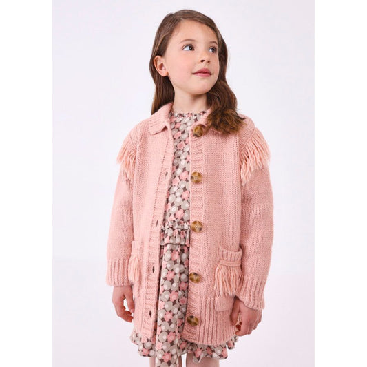 Nude Pink Button Fringe Sweater