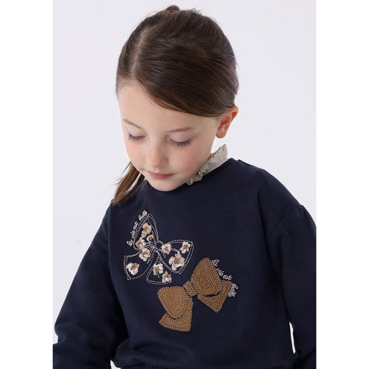 Beige Bow & Navy Sweatshirt