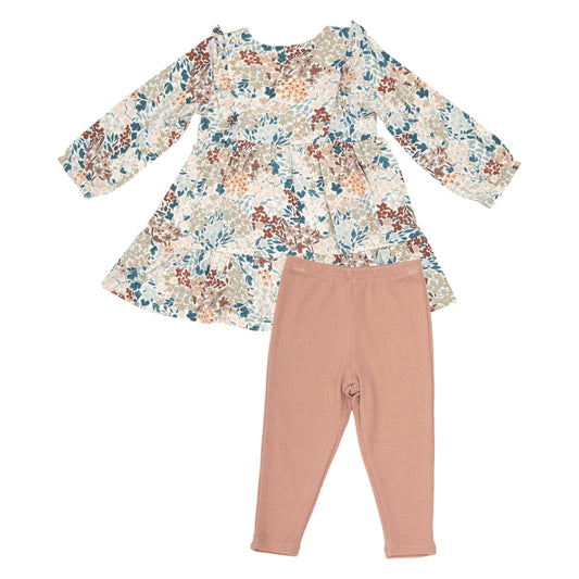 Painted Fall Floral Ruffle Tiered Dress & Leggings
