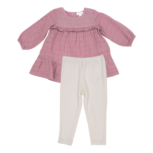 Fox Glove Smocked Ruffle Dress w/ Rib Leggings