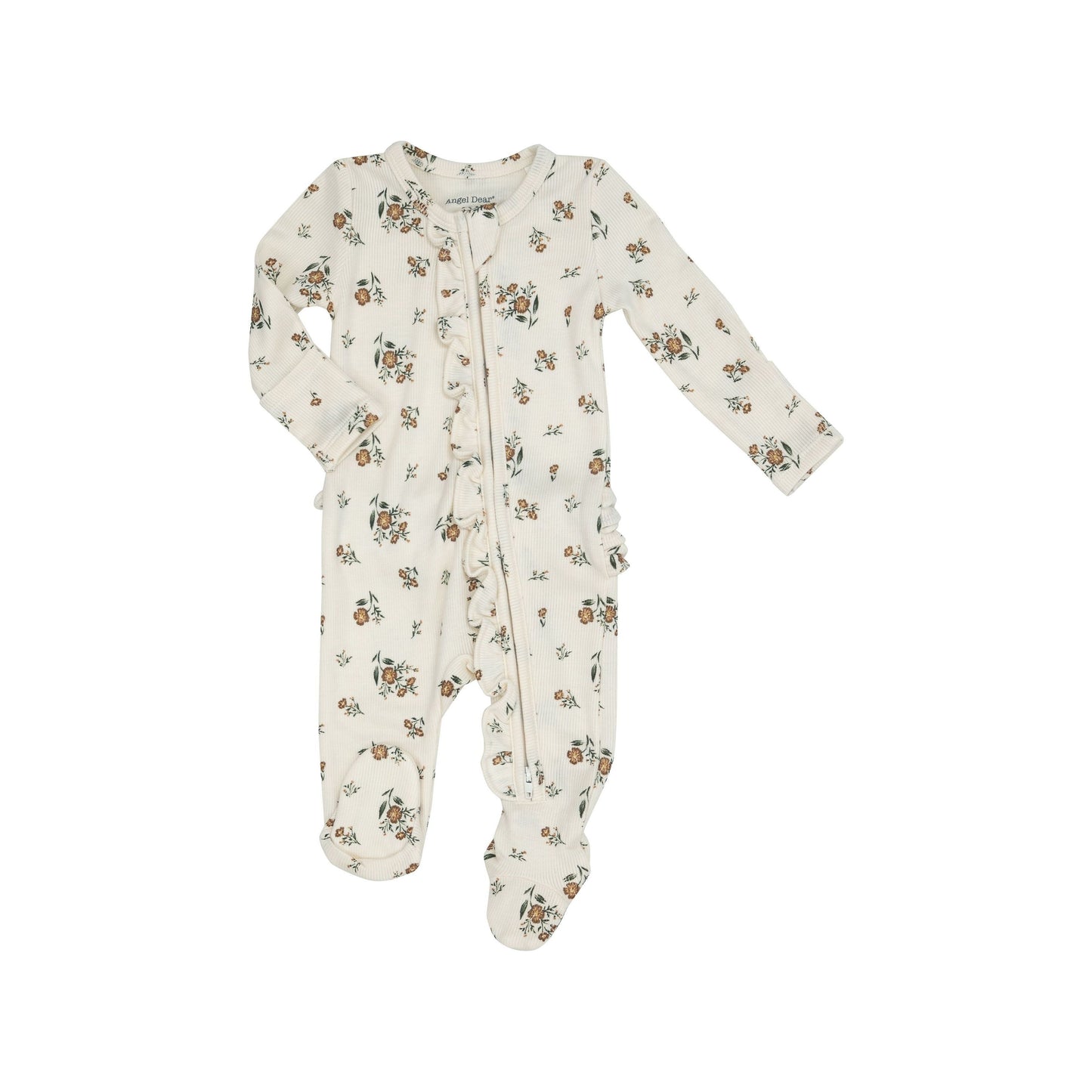 Mocha Rose Ditsy 2 Way Ruffle Zipper Footie