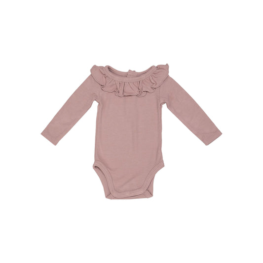 Rib Silver Pink Ruffle Collar Bodysuit