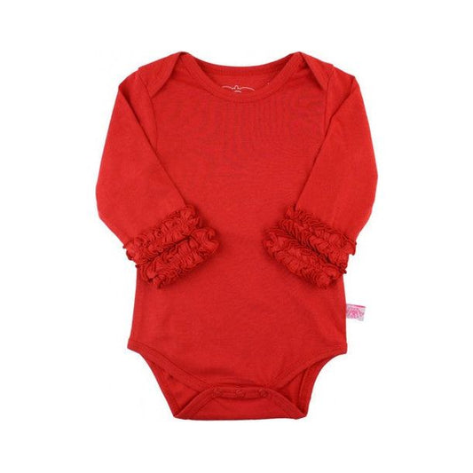 Red Ruffled Long Sleeve Layering Bodysuit